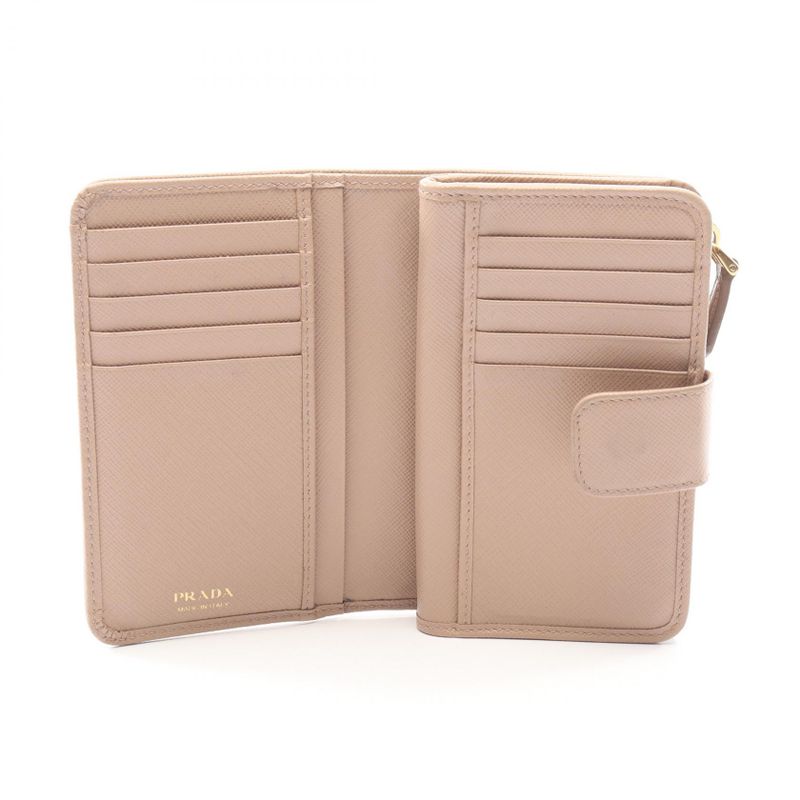 Prada Bifold Wallet Saffiano Metal Beige Leather Lshape Zip
