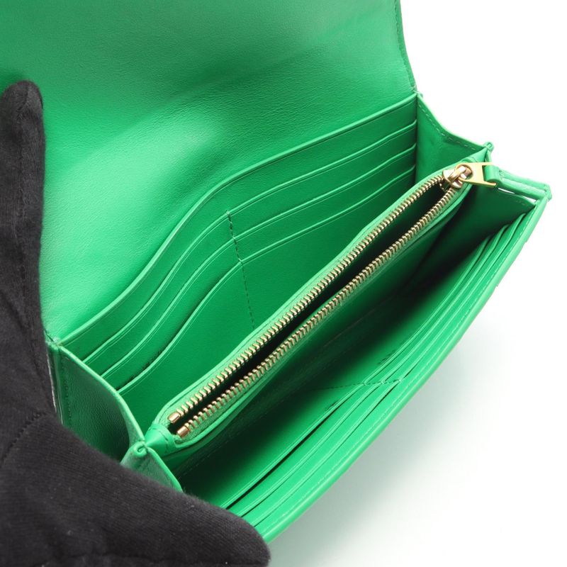 Bottega Veneta Bifold Wallet Intrecciato Green Leather Zip