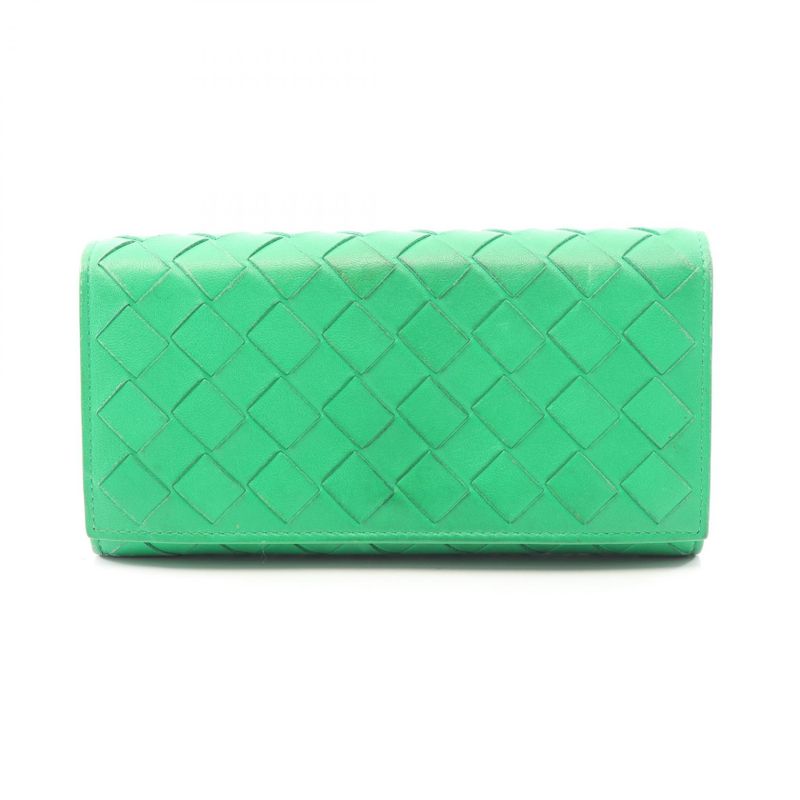Bottega Veneta Bifold Wallet Intrecciato Green Leather Zip