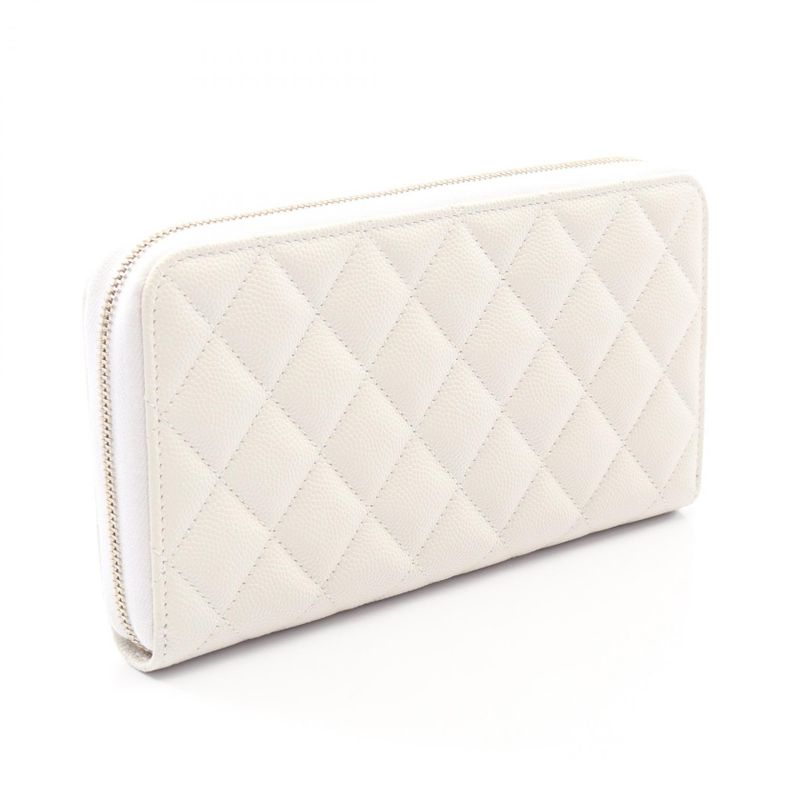 Chanel Round Wallet Quilted White Calf Long