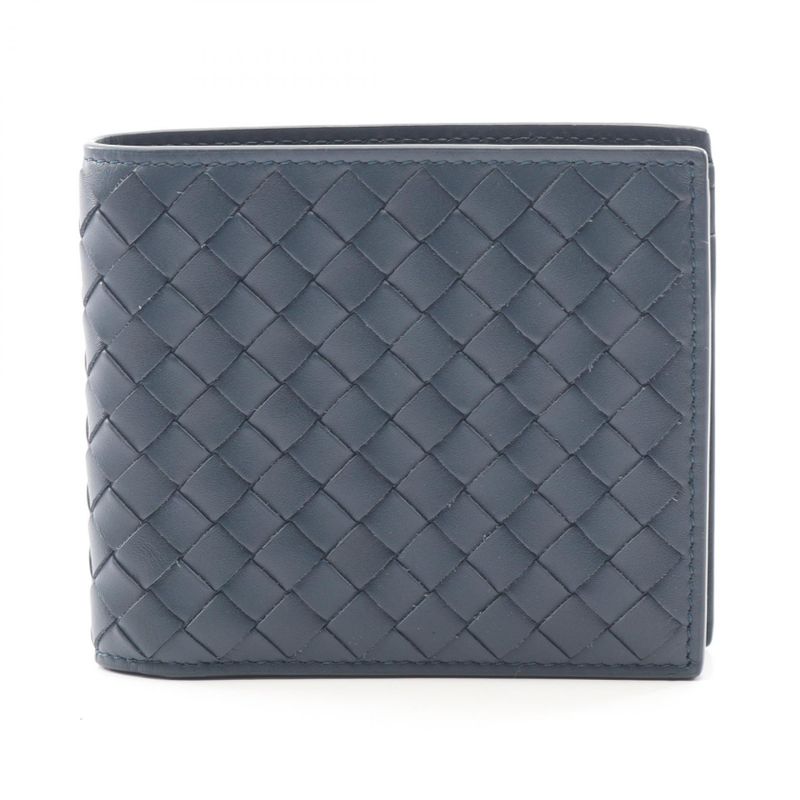 Bottega Veneta Bifold Wallet Intrecciato Navy Leather