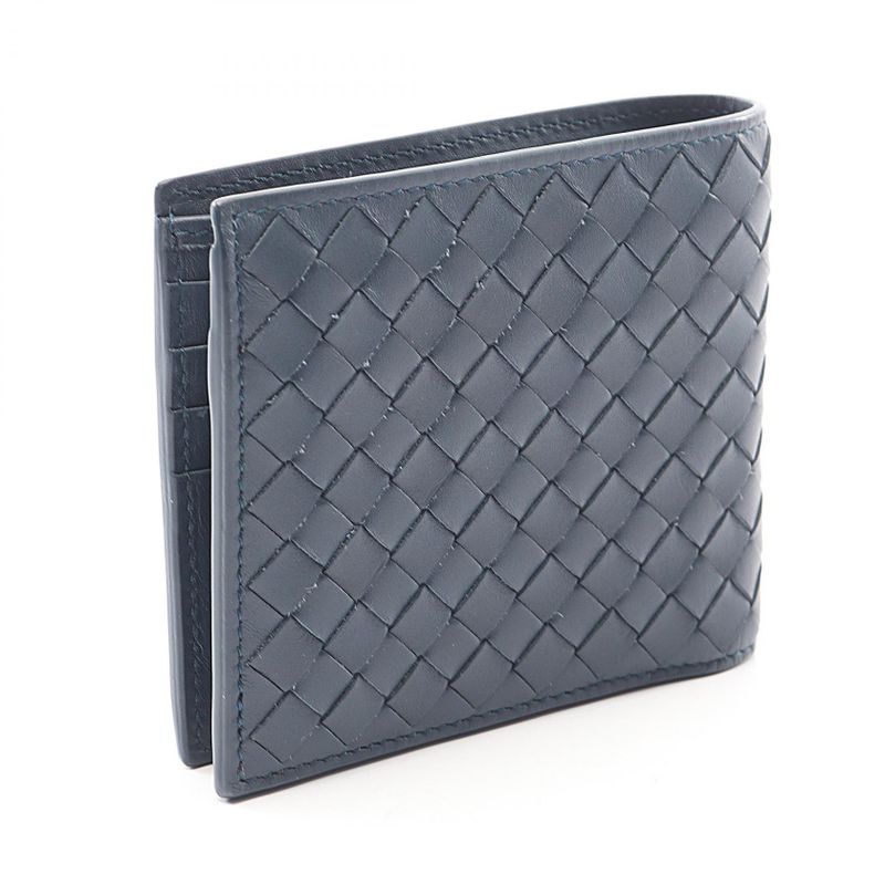 Bottega Veneta Bifold Wallet Intrecciato Navy Leather