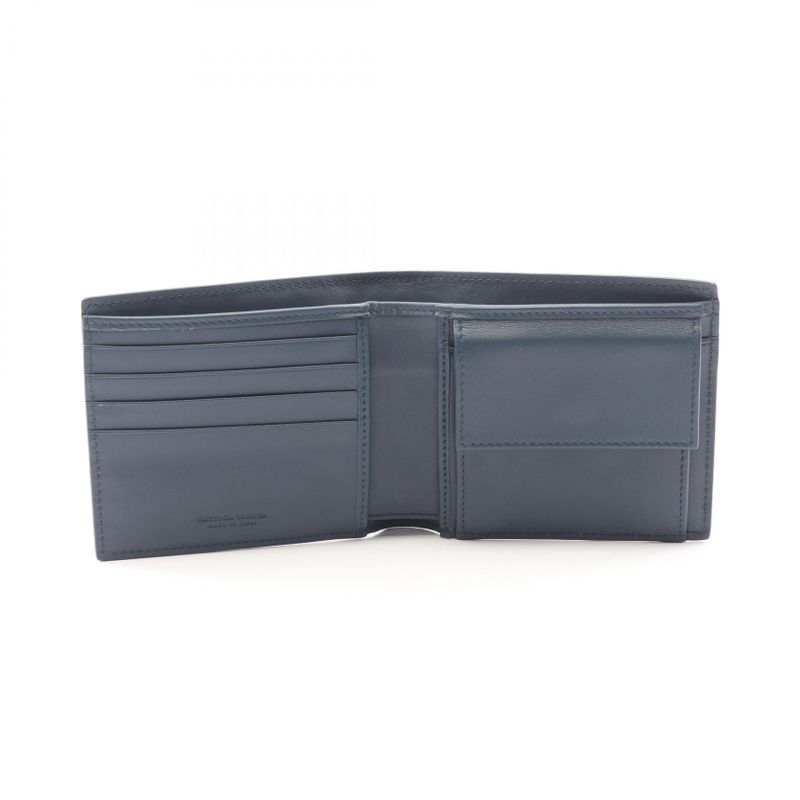 Bottega Veneta Bifold Wallet Intrecciato Navy Leather