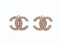 Chanel CC Logo Earrings Rhinestone Gold Color 02