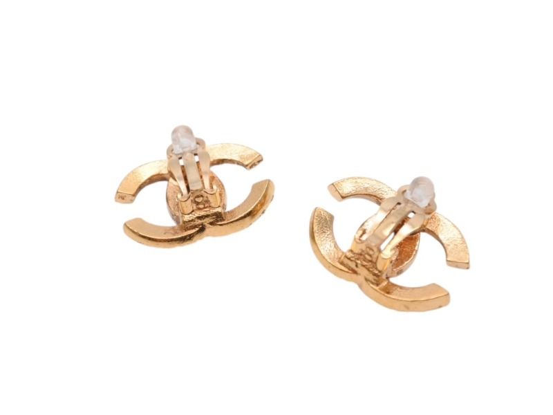 Chanel CC Logo Earrings Rhinestone Gold Color 02 — view 5