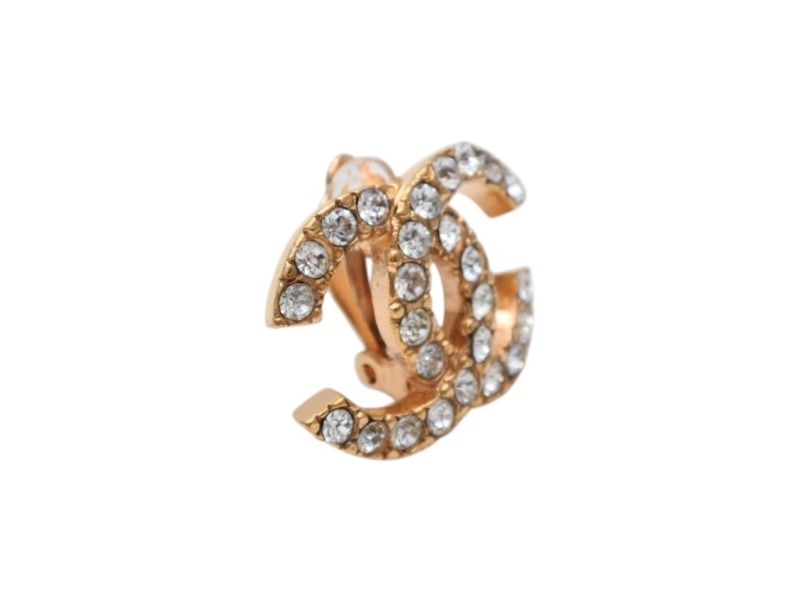Chanel CC Logo Earrings Rhinestone Gold Color 02 — view 4
