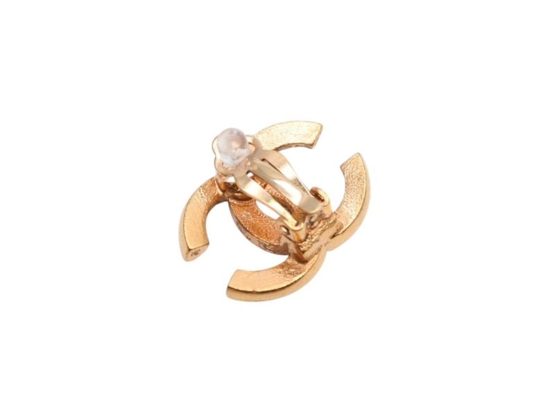 Chanel CC Logo Earrings Rhinestone Gold Color 02 — view 6