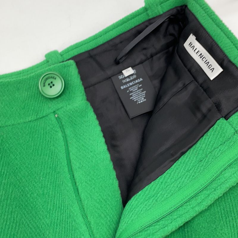 Balenciaga Green Wool Herringbone Front Slit Long Skirt 36