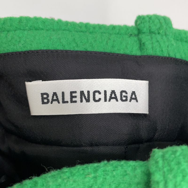 Balenciaga Green Wool Herringbone Front Slit Long Skirt 36