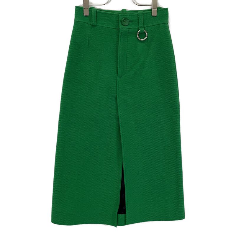 Balenciaga Green Wool Herringbone Front Slit Long Skirt 36