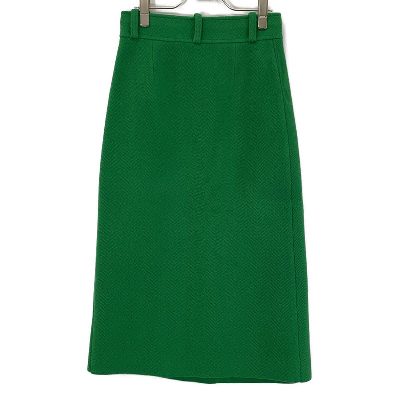 Balenciaga Green Wool Herringbone Front Slit Long Skirt 36