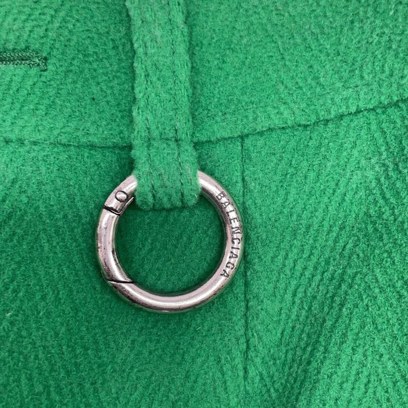 Balenciaga Green Wool Herringbone Front Slit Long Skirt 36