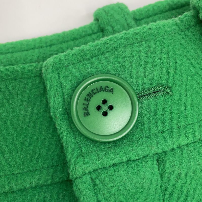 Balenciaga Green Wool Herringbone Front Slit Long Skirt 36