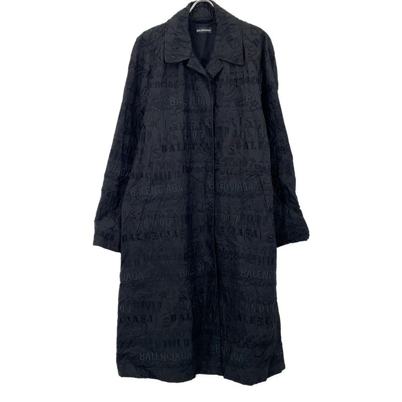 Balenciaga Black Logo Embroidery Long Carcoat 46 Jacket