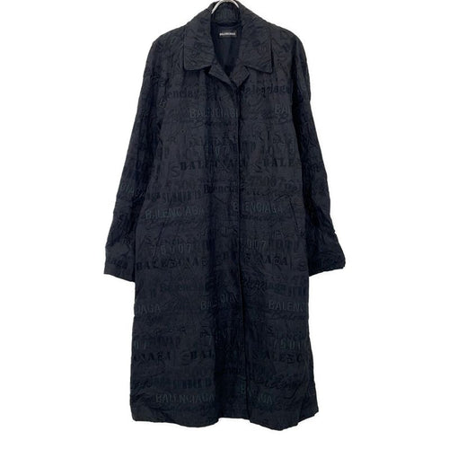 Balenciaga Black Logo Embroidery Long Carcoat 46 Jacket
