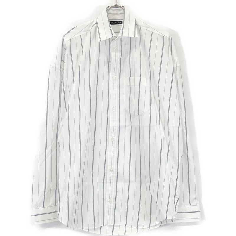Balenciaga Made White Stripe Button Down Long Sleeve Shirt 34