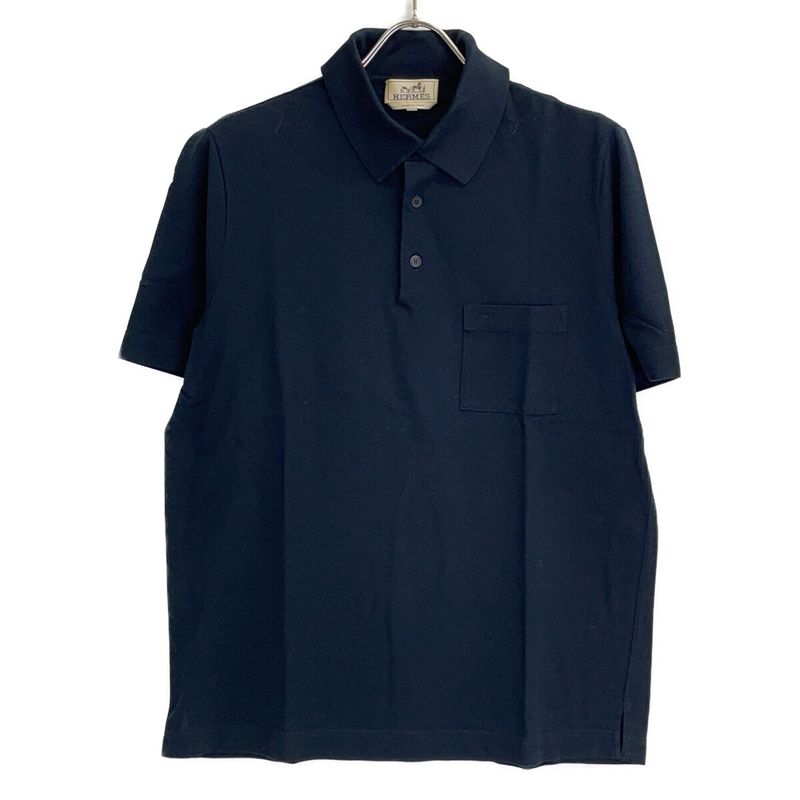 Hermes Black Cotton Embroidery Pocket Polo Shirt