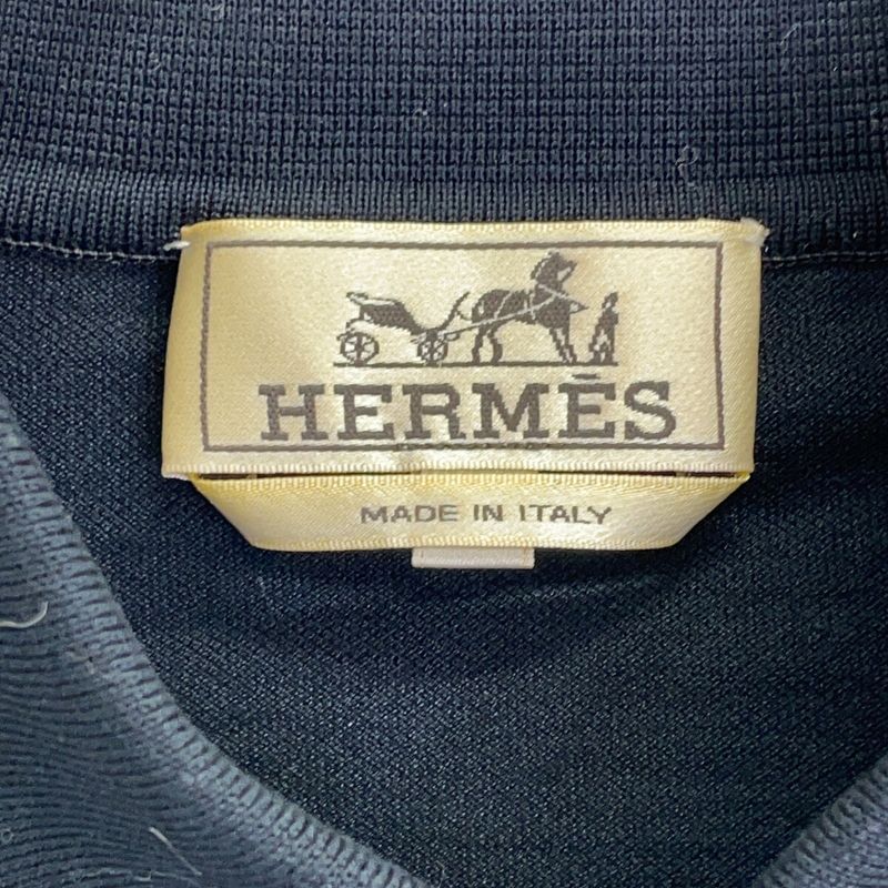 Hermes Black Cotton Embroidery Pocket Polo Shirt