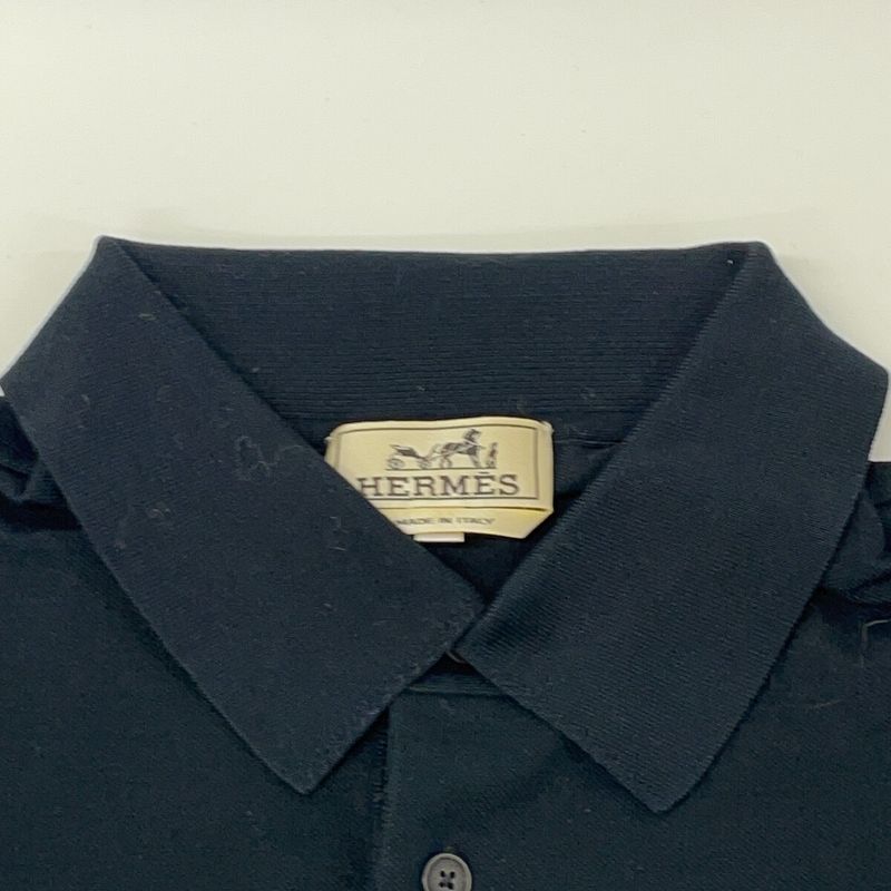 Hermes Black Cotton Embroidery Pocket Polo Shirt