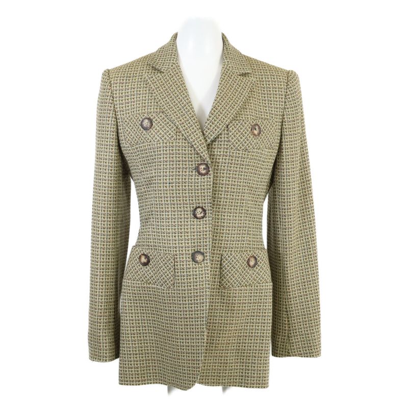 Hermes Cashmere Blend Wool Single Jacket 36 ) Green