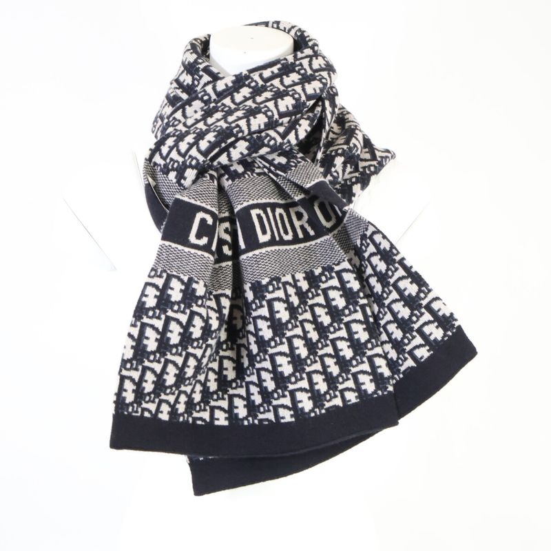 Dior Cashmere Blend Black Pattern Scarf ) Navy