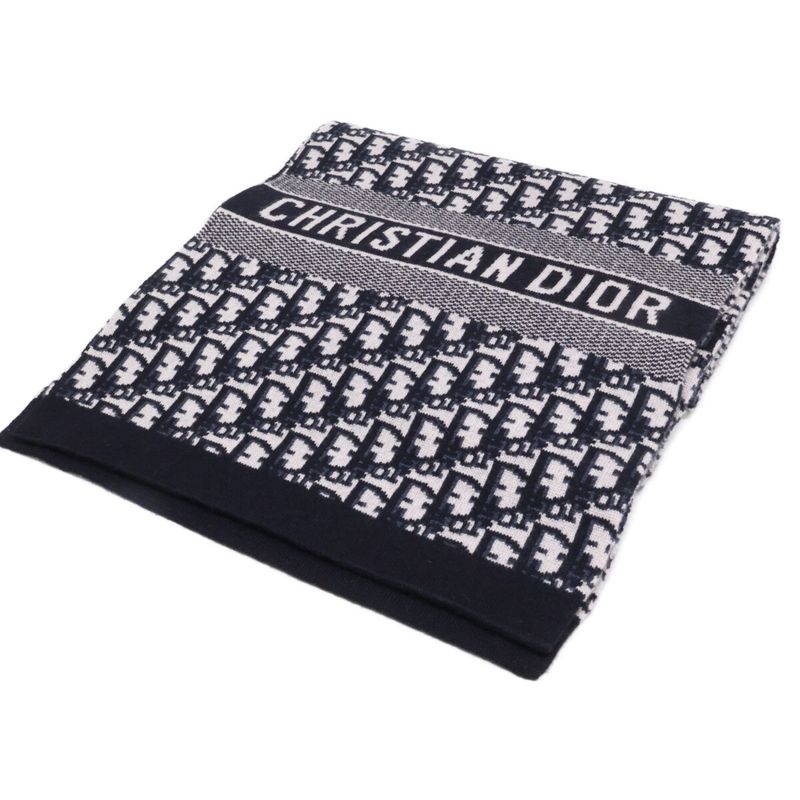 Dior Cashmere Blend Black Pattern Scarf ) Navy