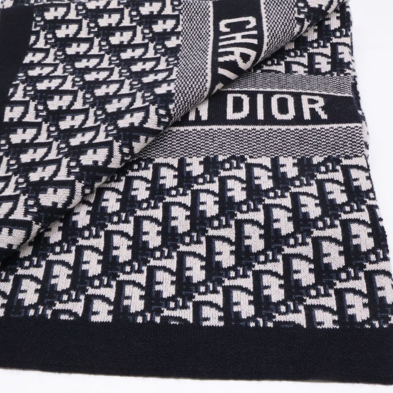 Dior Cashmere Blend Black Pattern Scarf ) Navy