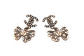 Chanel Rhinestone CC Logo Butterfly Earrings 11 Metal Gold