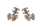 Chanel Rhinestone CC Logo Butterfly Earrings 11 Metal Gold