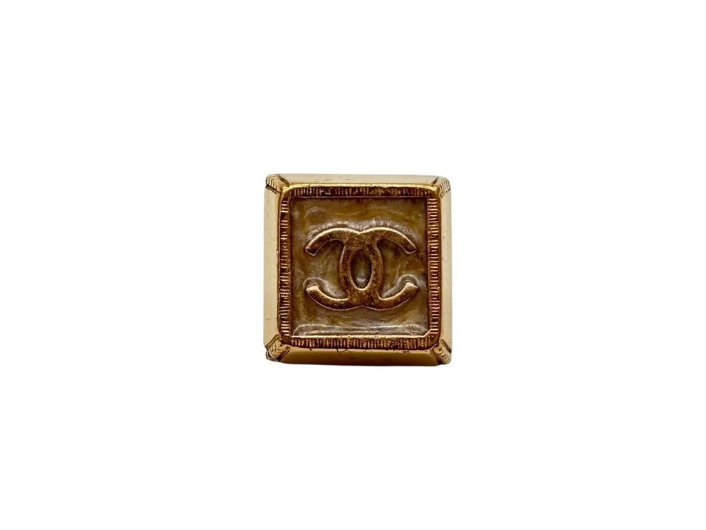 Chanel CC Logo Square Earrings 03 Metal Resin Gold — view 2