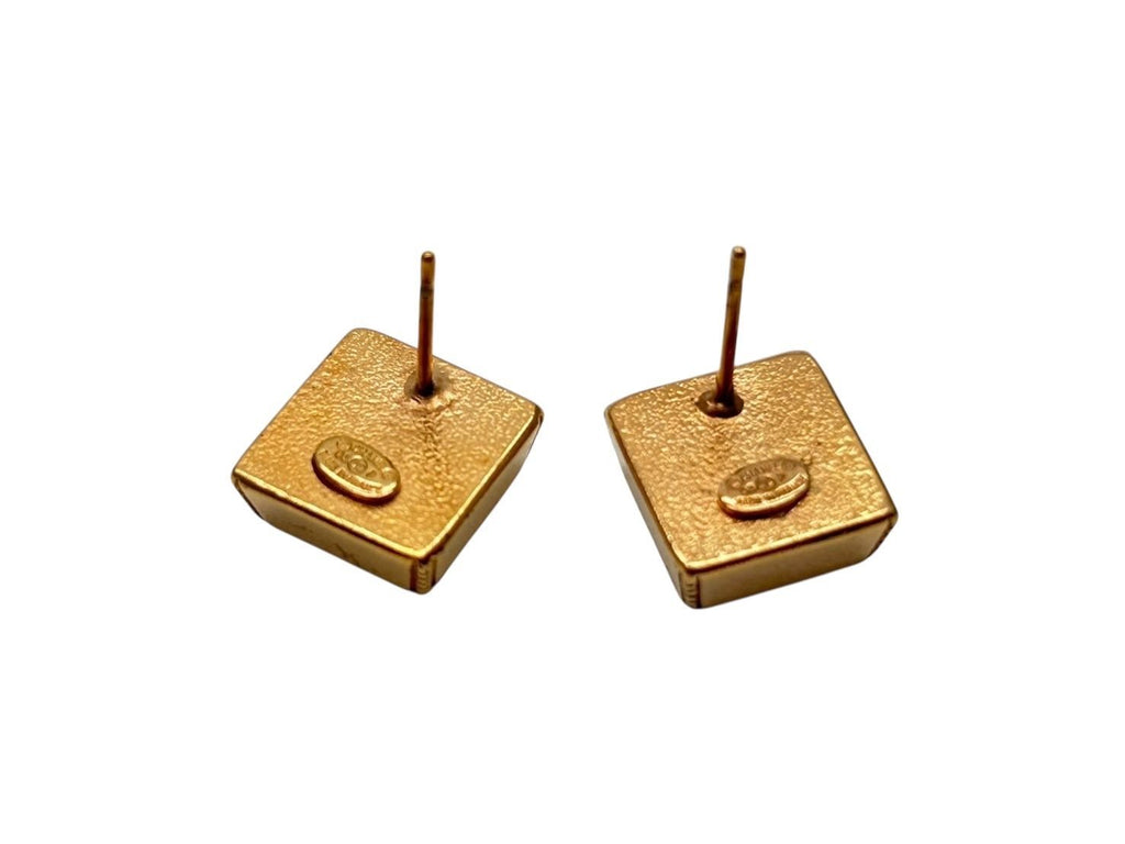 Chanel CC Logo Square Earrings 03 Metal Resin Gold — view 4