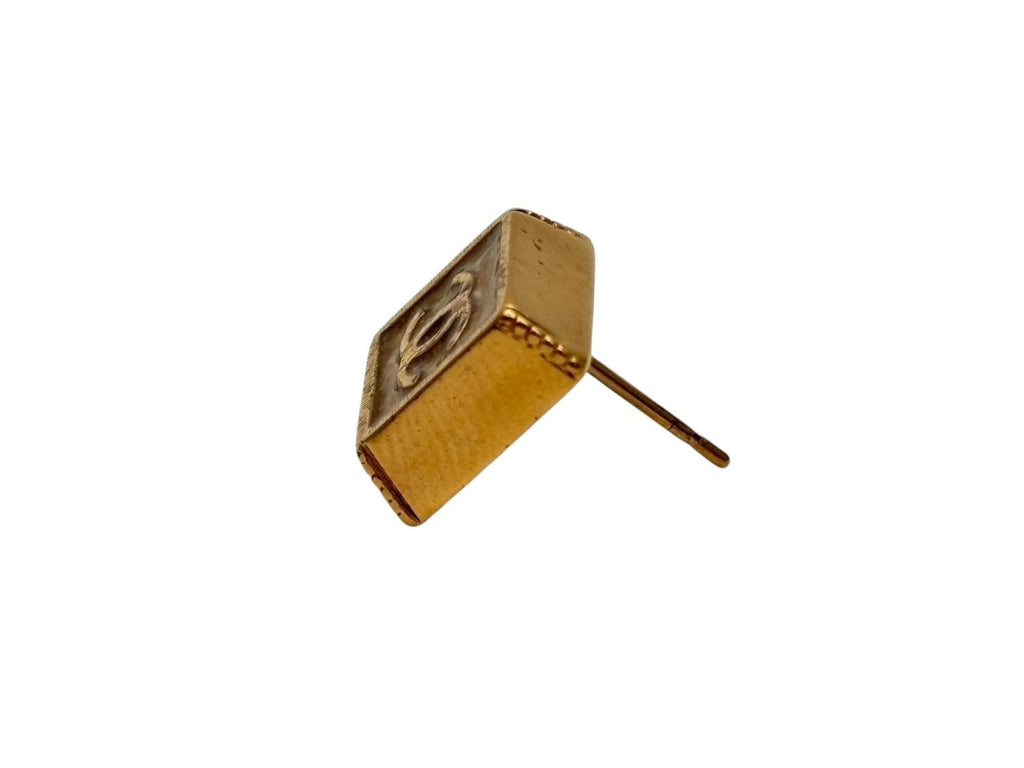 Chanel CC Logo Square Earrings 03 Metal Resin Gold — view 3