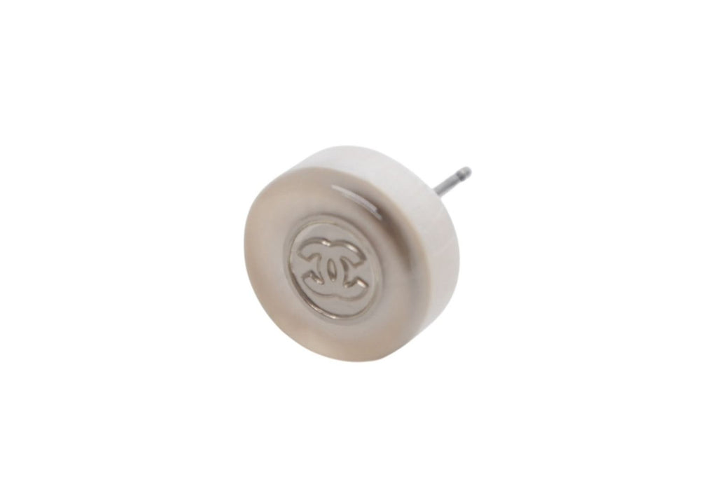 Chanel CC Logo Earrings 99 Metal Resin White Silver Clear — view 5