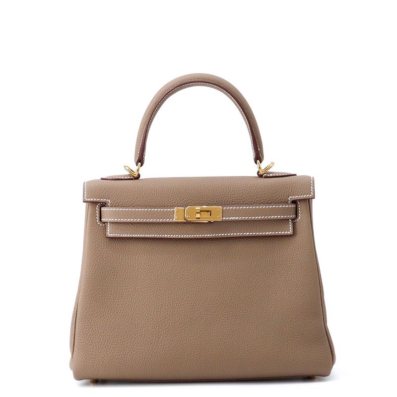 Hermes Handbag Kelly 25 Inner Stitch Etoupe Gold Togo 2-Way
