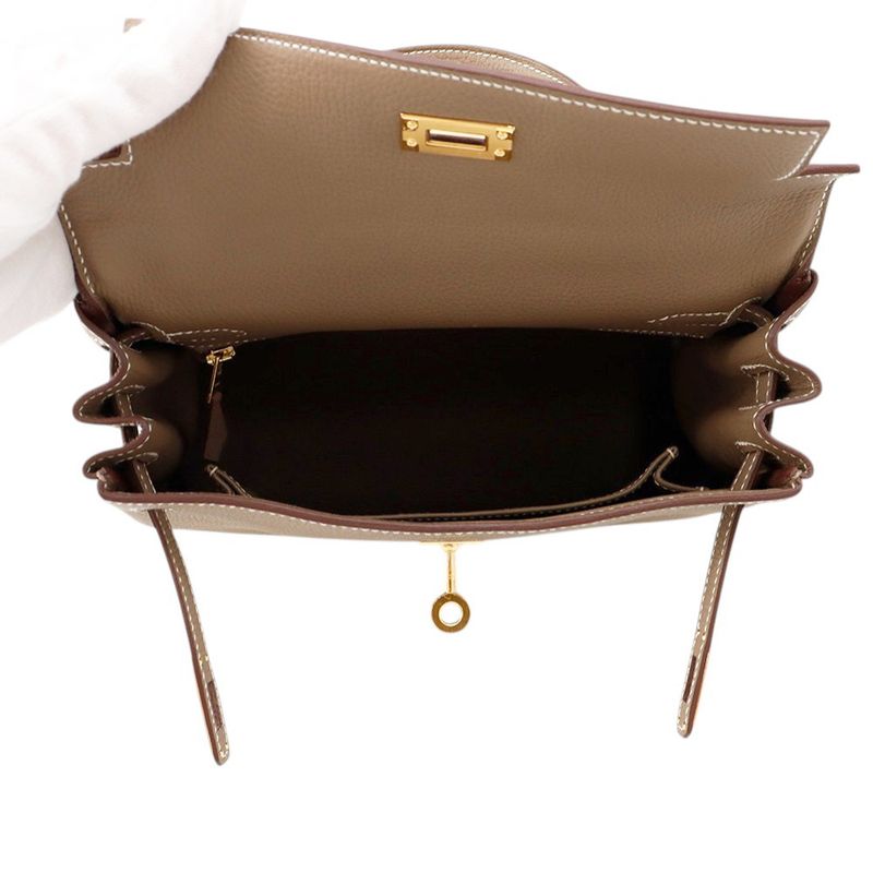 Hermes Handbag Kelly 25 Inner Stitch Etoupe Gold Togo 2-Way