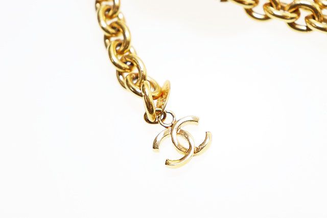 Chanel CC Logo Quilted Chain Belt Vintage Gold Aa