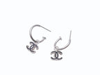Chanel CC Logo Earrings Hoop Dangling 08 Metal Silver — view 3