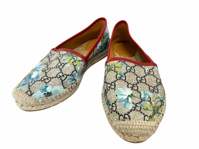 Gucci GG Blooms Floral Espadrille Slip on Shoes 36 Blue