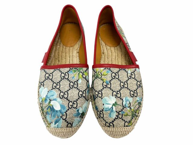 Gucci GG Blooms Floral Espadrille Slip on Shoes 36 Blue