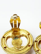 Chanel Vintage Faux Pearl CC Logo Earrings Gold Aa