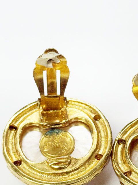 Chanel Vintage Faux Pearl CC Logo Earrings Gold Aa