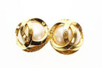 Chanel Vintage Faux Pearl CC Logo Earrings Gold Aa