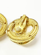 Chanel Vintage Faux Pearl CC Logo Earrings Gold Aa