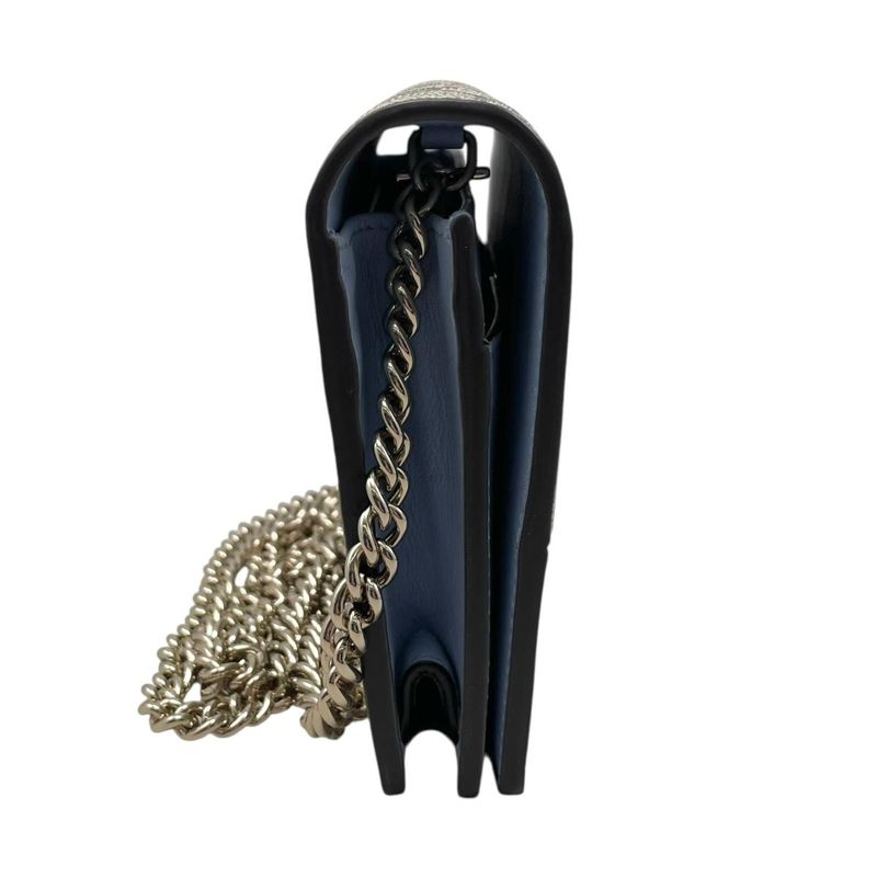 Gucci Shoulder Bag GG Marmont Chain Wallet Supreme Leather Beige Pink Blue