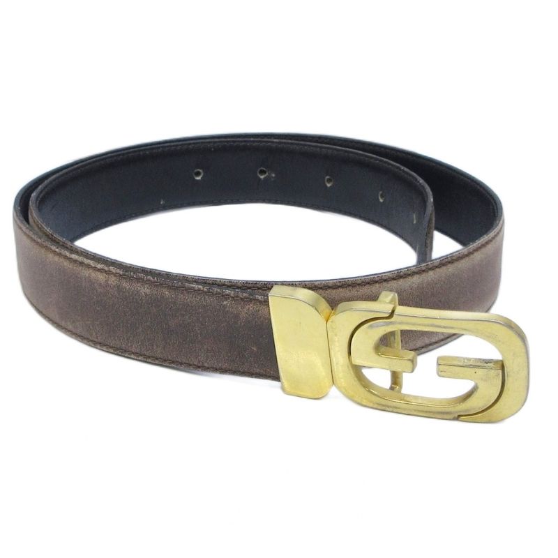 Gucci Leather Belt GG Logo Buckle 036 116 Brown Gold