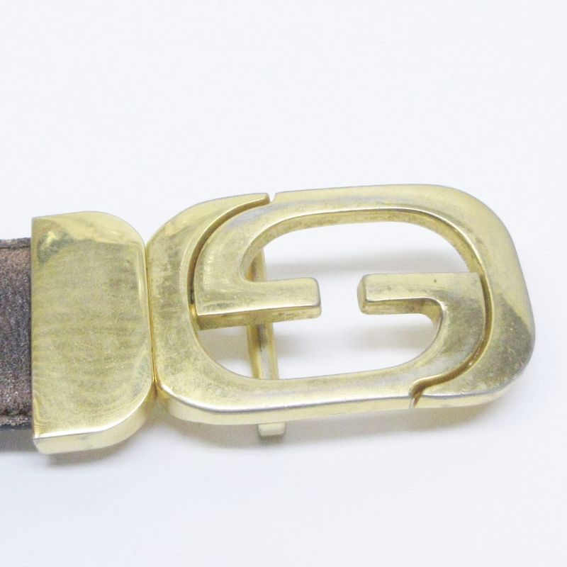 Gucci Leather Belt GG Logo Buckle 036 116 Brown Gold