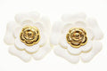 Chanel Camellia Earrings Flower Motif Vintage White Gold Aa