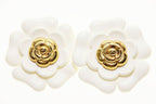 Chanel Camellia Earrings Flower Motif Vintage White Gold Aa