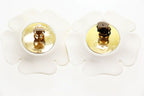 Chanel Camellia Earrings Flower Motif Vintage White Gold Aa