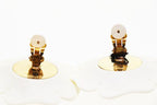 Chanel Camellia Earrings Flower Motif Vintage White Gold Aa